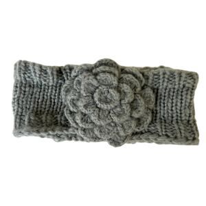 Wooden Ships Anthropologie Mohair Wool Blend Knit Flower Knit Headband Gray